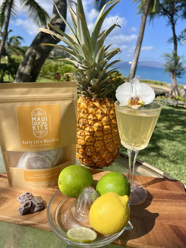 A cocktail prepared with the Aunty Lei MauiRita natural cocktail mix