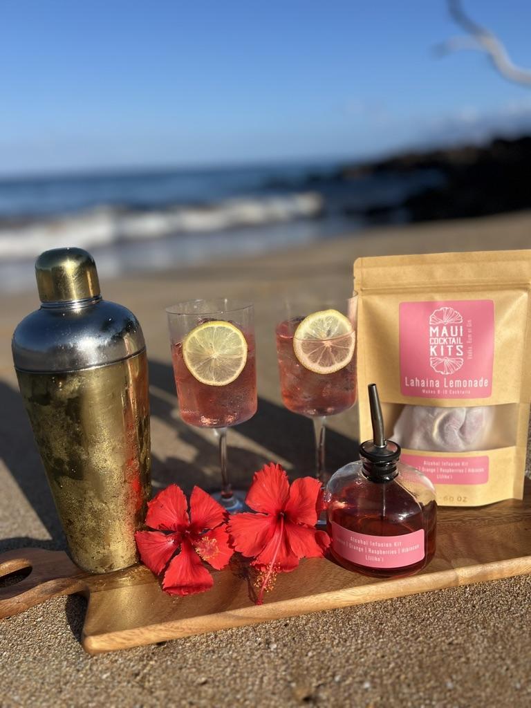 Two tropical cocktails prepared with lahaina lemonade diy natural cocktail mix