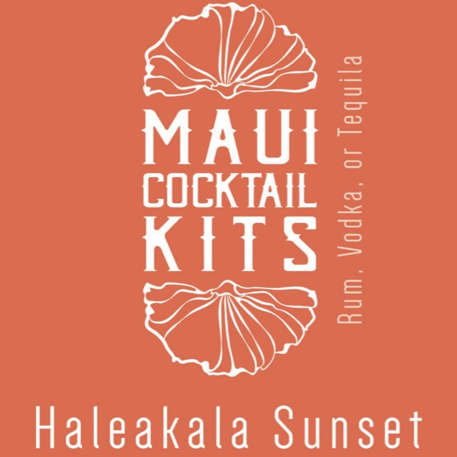 Maui cocktail kits logo on orange background forhaleakala sunset tropical cocktail kit. 