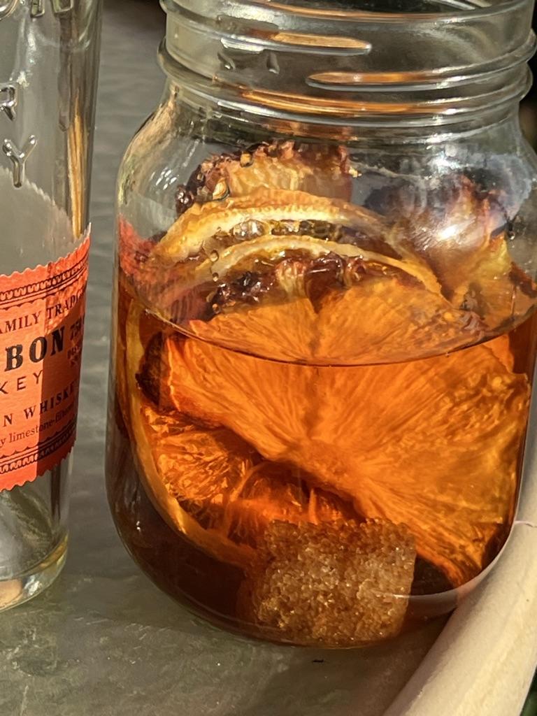 DIY tropical whiskey cocktail made from dried fruits bundle