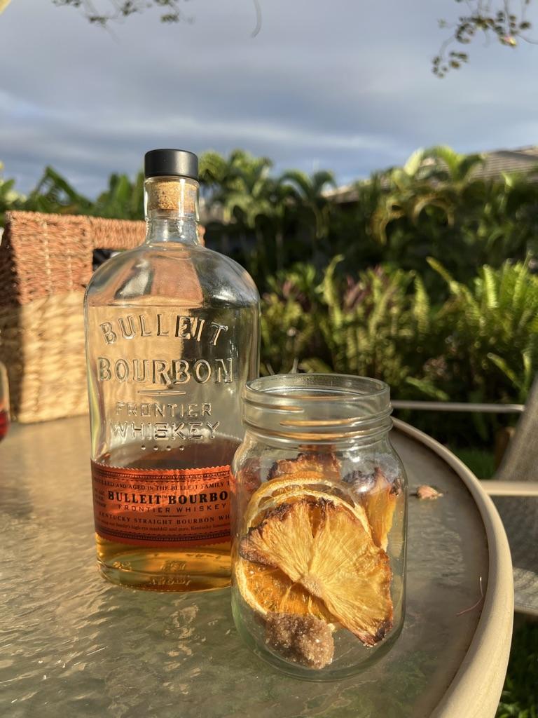 Dried fruits for a tropical bourbon cocktail.